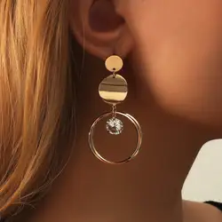 2 pieces of gold-color alloy circular pendant earrings, simple and elegant, high-end women's fashion earrings, vacation, tourism