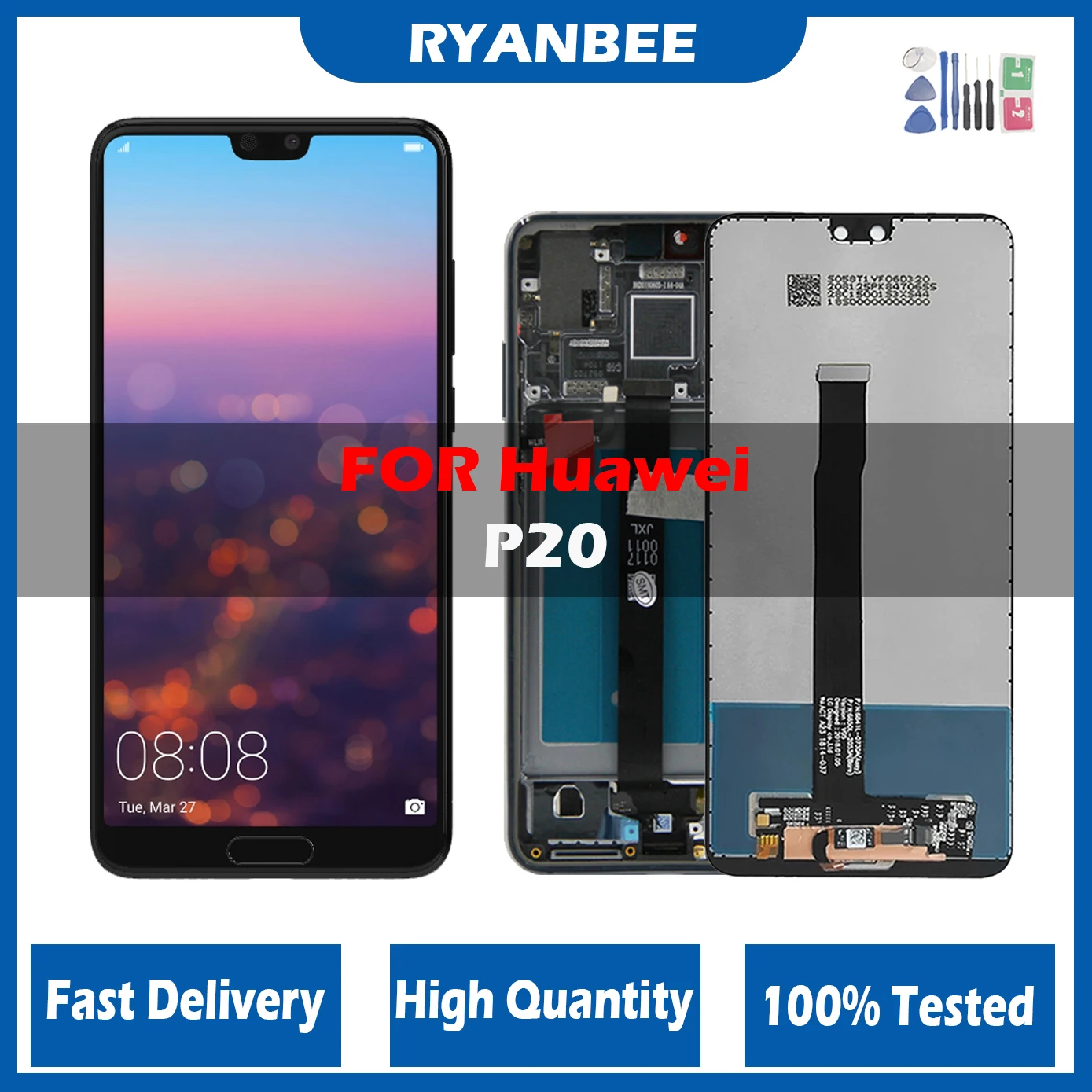 

100% Tested LCD Screen For Huawei P20 EML-L29 L09 L22 Display 10 Touch Screen Digitizer For Huawei P 20 With Fingerprint