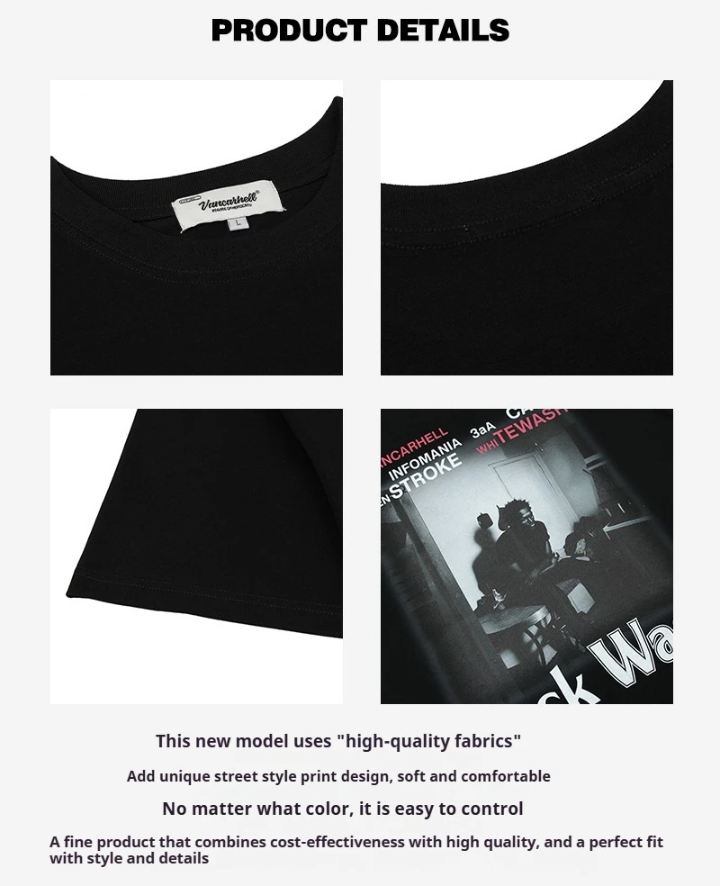 New Short-sleeved Loose Men's T-shirt Summer Casual Loose Hip-hop Street Trend Pure 100% Cotton T-shirt Men's Large Size Tops