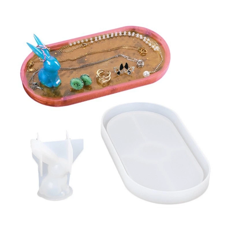 

Cute Rabbit Storage Tray Resin Mold Jewelry Container Tray Silicone Mold Resin Casting Mold for DIY Home Decoration