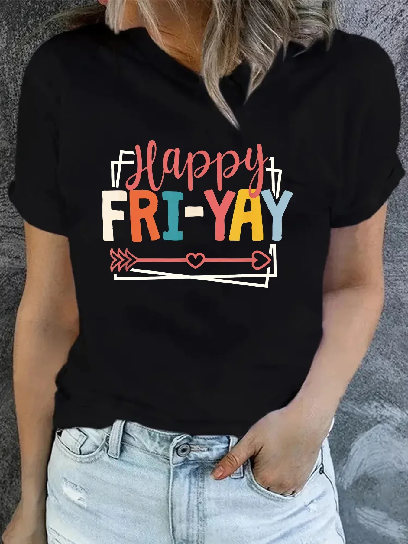 Redesign Happy Friday Fun Printed Short Sleeve Fashion T-shirt Streetwear Summer Casual Harajuku Black Ventilate Unique Tee