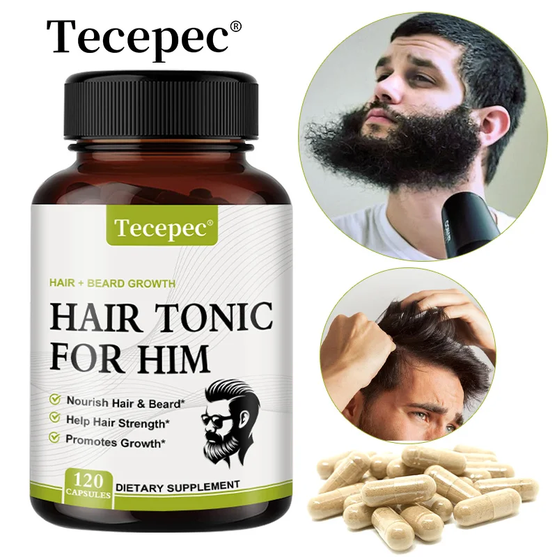 Men's Beard Growth Supplement, Rich in Multivitami, Promotes Hair and Beard Growth, Maintains Brain and Heart Health