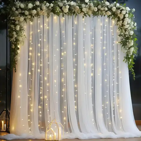 3*3m Tulle Backdrop Curtains, Optional Curtains Light, Decoration for Home Wedding Birthday Party Christmas Photography Backdrop