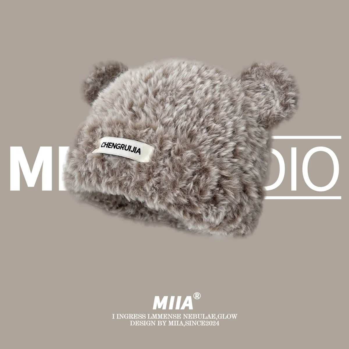 Słodkie kolorowe uszy niedźwiedzia Dzianinowa wełniana czapka Mieszana nić Jesień Zima Ciepła ochrona uszu Pullover Hat Cute Dopamine Beanie Cap — zdjęcie 4