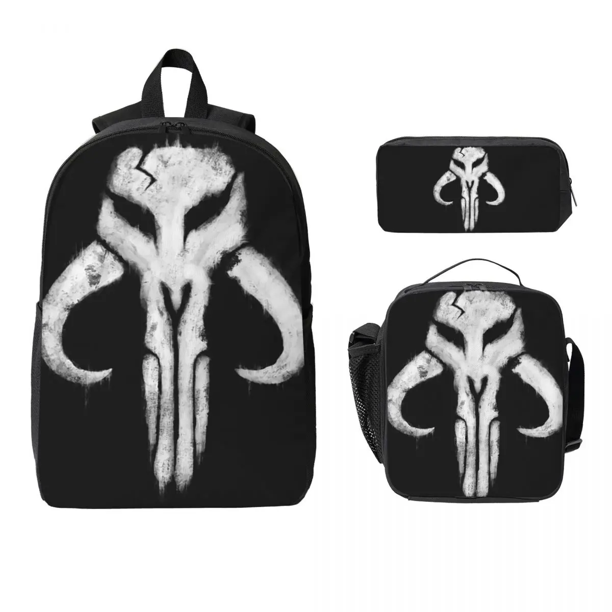

Mando Skull Backpack Student Boys Girls BookBag School Bag Laptop Shoulder Bags 3ps Insulated Lunch Bag Pencil Case