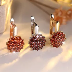 Red Zircon Luxury Crystal Sunflower Hoop Earrings For Women Rose Gold Silver Color Wedding Flower Jewelry Birthday Gift