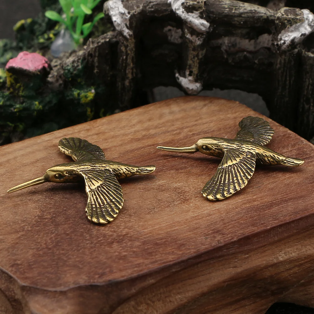 Brass Bird Ornaments Mini Hummingbird Sculpture Vintage Feng Shui Bird Statue Small Animal Garden Figurine Micro