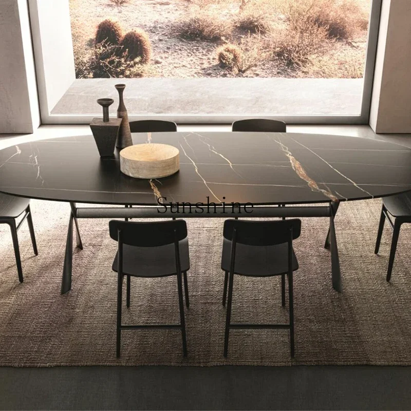 

Design modern light luxury oval irregular special-shaped marble dining table household high-end rock slab simple