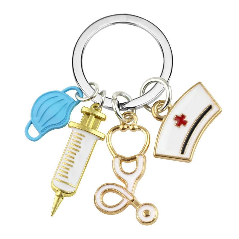 New Doctor Keychain Medical Tool Key Ring Injection Syringe Stethoscope Nurse Cap Key Chain Medico Gift DIY Jewelry