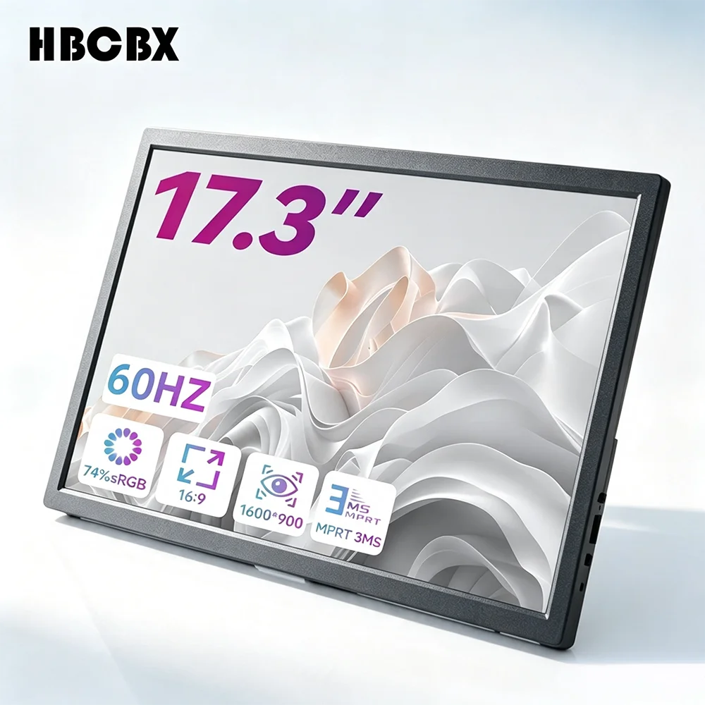 HBCBX 17.3 Inch Portable Monitor 1600*900 16:9 250cd/㎡ TN 79%sRGB 3ms For Xbox Laptop xb Phone XBox PS4/5 Portable DisplayLoptop