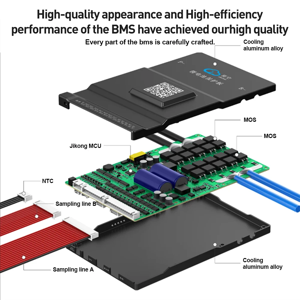 Jikong-smart Bmsリチウム電池パック、b2a24s20p、2aアクティブバランス、btはrs485熱、8s〜24s、LiFep4、18650を可能