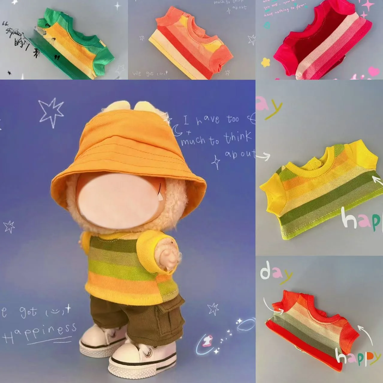 เสื้อผ้าตุ๊กตากล่องตาบอดไวนิล เสื้อยืดฤดูร้อน 17 ซม. เสื้อผ้าตุ๊กตาผ้าฝ้าย เปลี่ยนกางเกงทํางานลําลอง