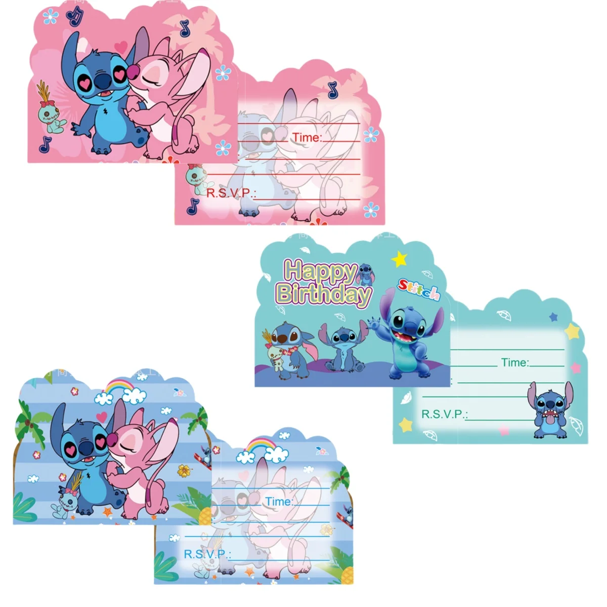 Disney Lilo & Stitch Invitation Card Angel Stitch Happy Birthday Decor Invitation Card Baby Shower Girl Kids gift Party Supplies