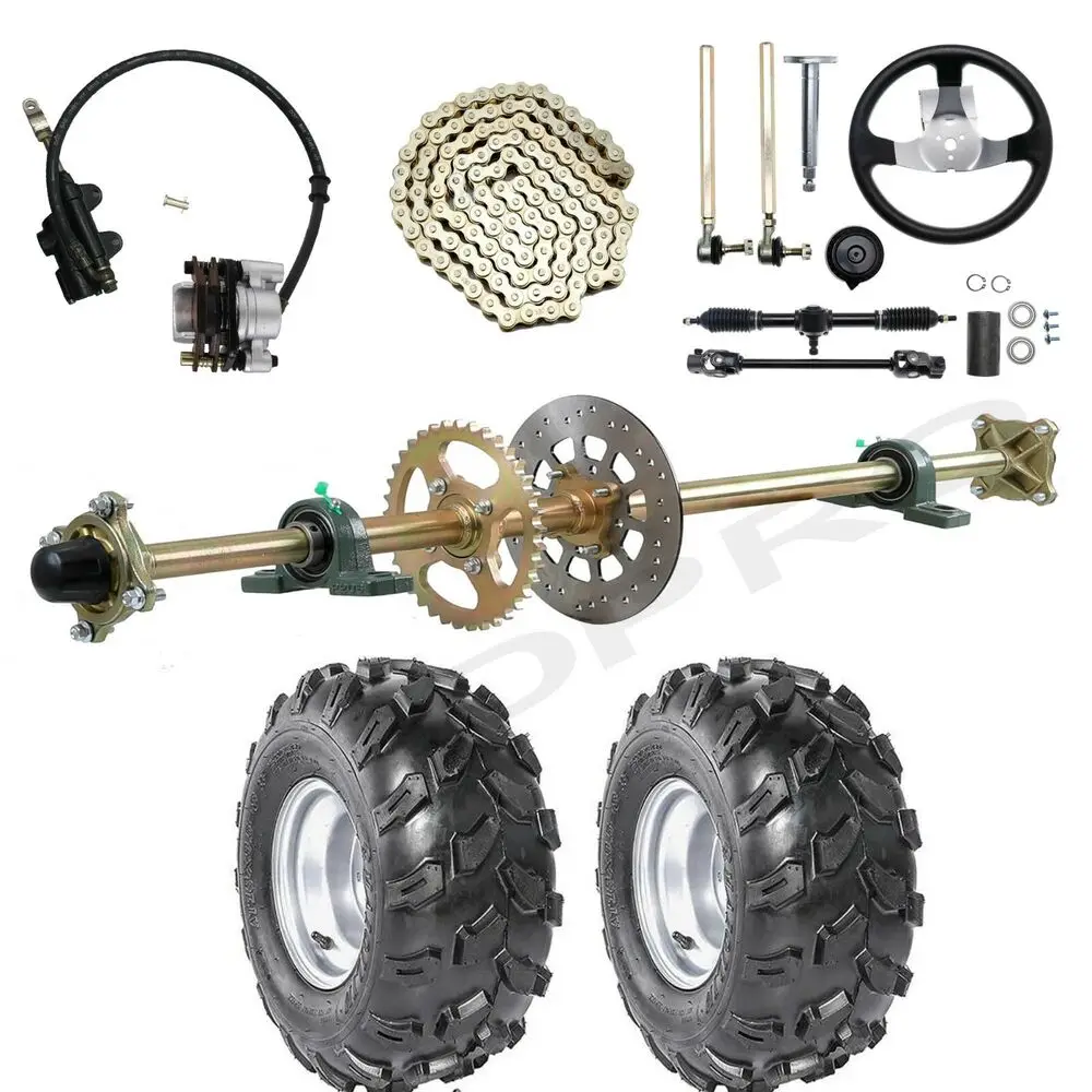 

TDPRO 44" Go Kart Rear Axle Kit + Front End Steering Tie Rod+ 8" Wheels Golf Cart Quad pocket quad