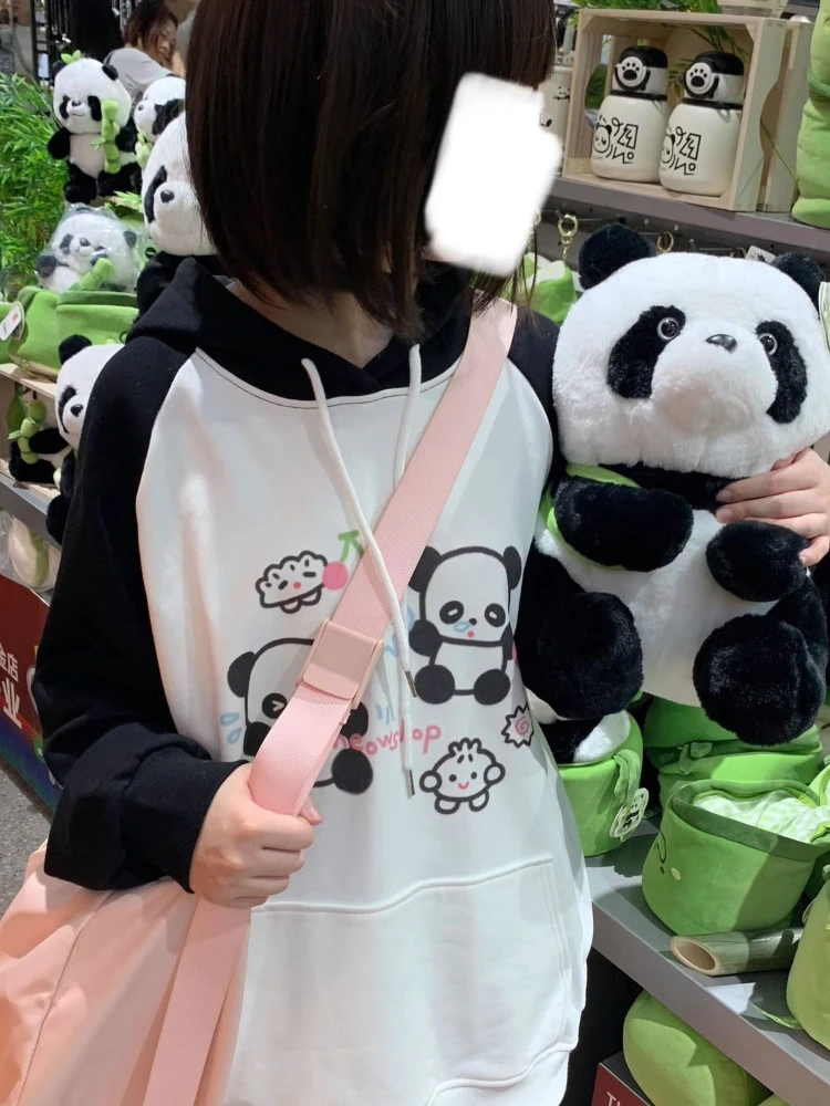 ADAgirl Kawaii Panda Print Hoodies Women Anime Long Sleeve Sweatshirt Female China Style Oversized Streetwear Cutecore Clothes