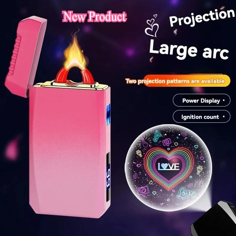 Creative Projection Love Cigarette Lighter Large Firepower Arc Lighter Tpye-C Rechargeable Cigarette Lighter