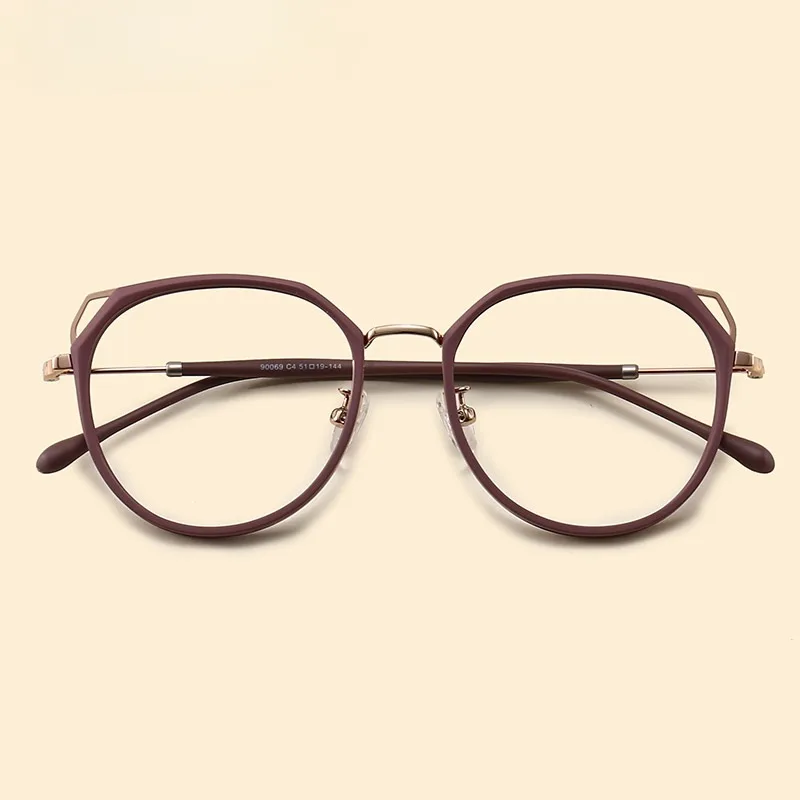 Cat Ears Female Korean Version Trendy Myopia Round Face Retro Frame Large Frame Slimming Anti-allergy Purple Eyeglasses Frame