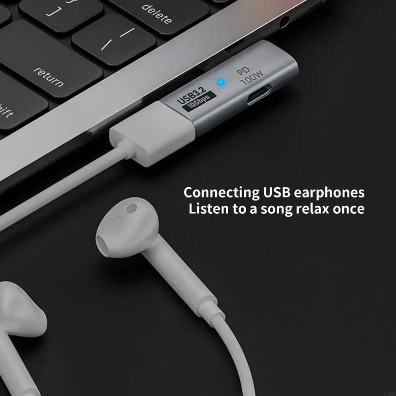 Y4QF อลูมิเนียมอัลลอยด์ประเภท C Hub Adapter รองรับ 10Gbps OTG และ PD 100W ชาร์จเร็ว