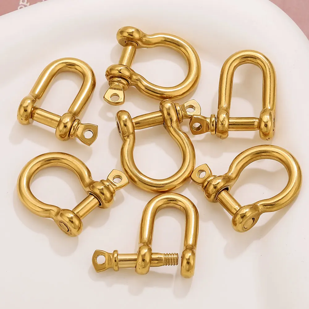 

2PCS Stainless Steel Bow Shape Load Shackle Gold U Shape Screw Shackles Clasp Hook Parts Bag for Camping Hiking Jewelry Making
