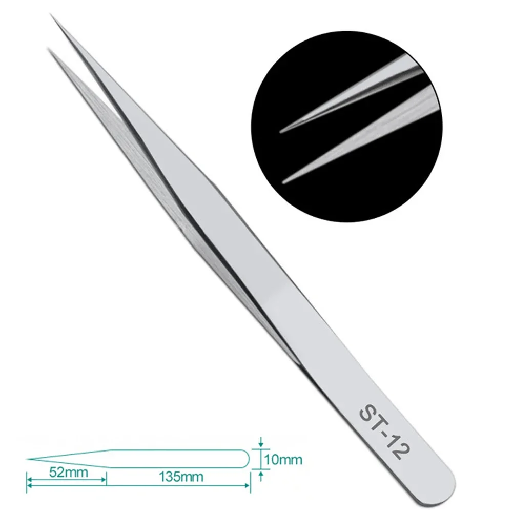 Professional Stainless Steel Antistatic Tweezers for Mobile Phone Repair High Hardness Anti Magnetic Silver Color