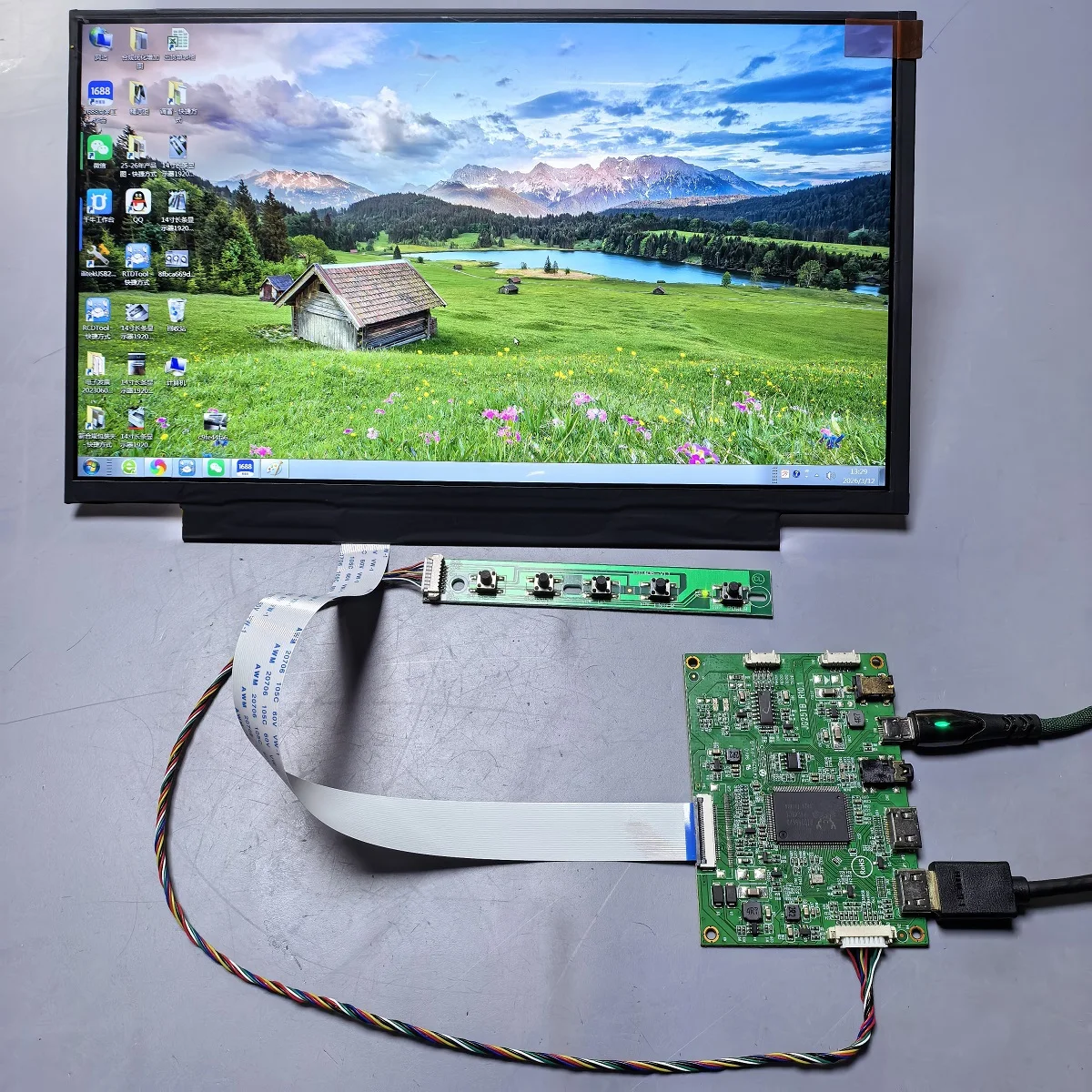 

11.6-inch display module kit, HD 1920X1080 IPS, dual HD channels, full color, full viewing angle, USB 5V or DC 12V power supply