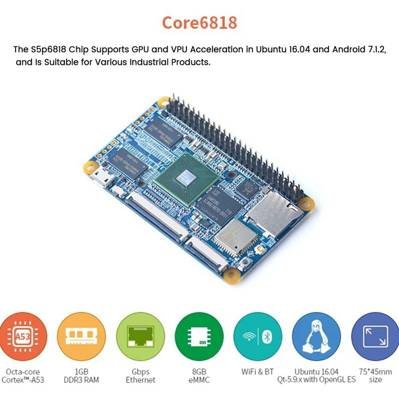 แผงวงจรพัฒนา CORE6818 + แผงระบายความร้อน + S5P6818เสาอากาศ Quad-core 1G + 8G WIFI + BT กิกะบิตพอร์ตอีเธอร์เน็ต lubuntu 7.1.2แอนดรอยด์
