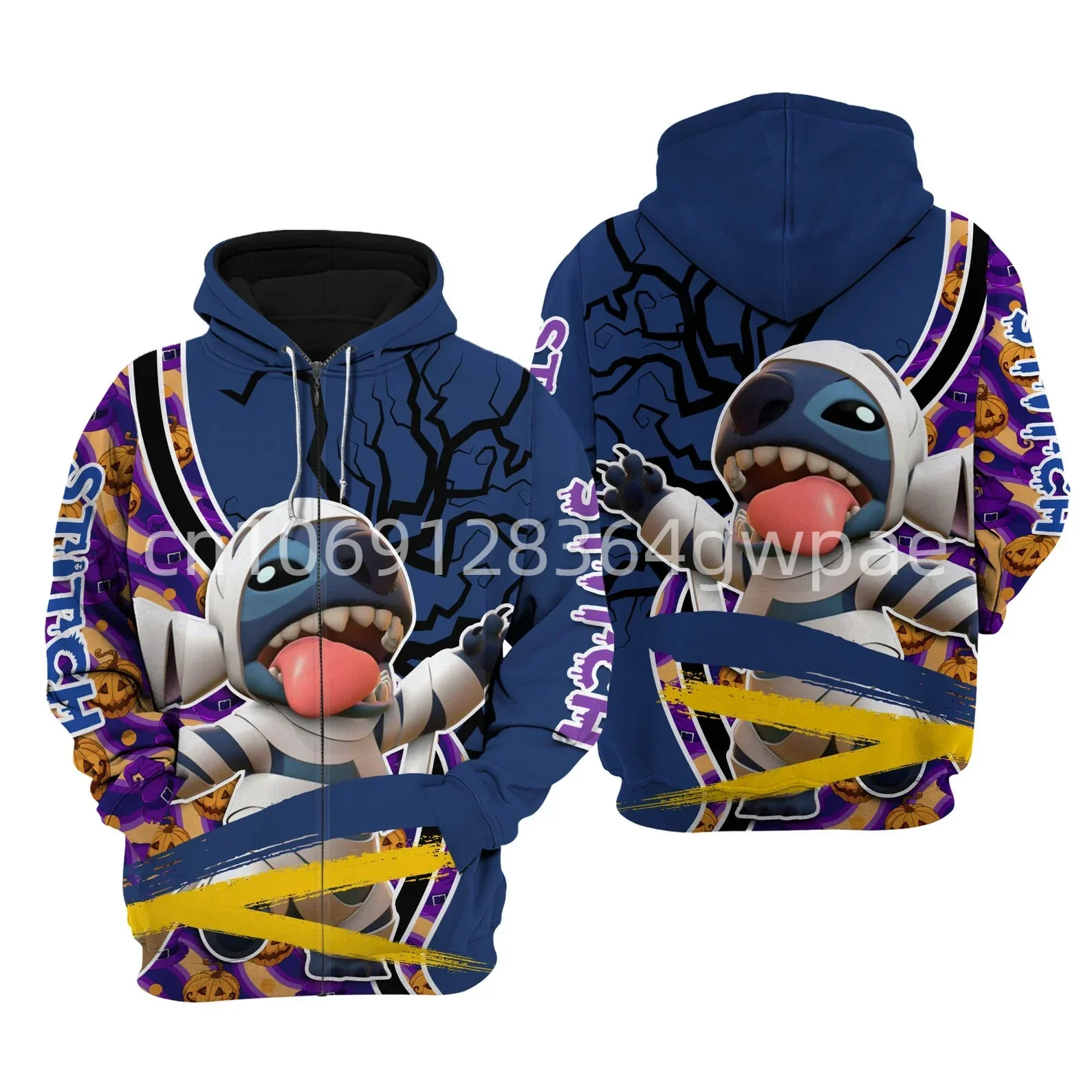 Disney Lilo und Stich Halloween 3D Hoodie Herren lässig Sweatshirt Halloween Reiß verschluss Hoodie Mode Pullover Harajuku Streetwear