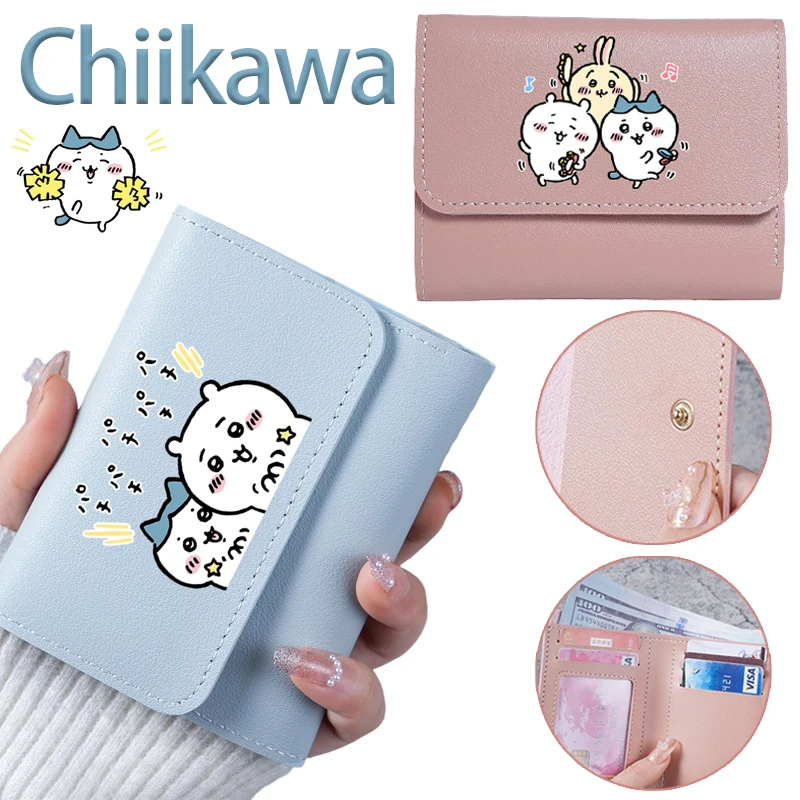 

Chiikawa Short Women Wallets Cartoon Card Holder Photo Holder Luxury Female Purse Coin Pocket PU Leather Foldable Change Bag