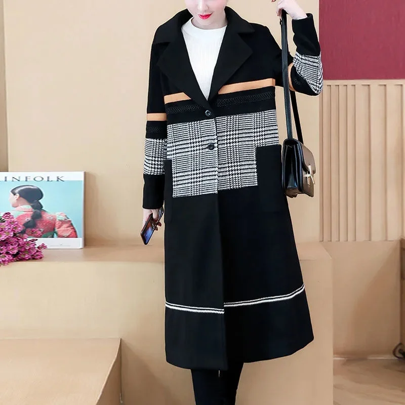 Mid Length Westernized Woolen Coat For Women's 200kg Fat MM Hide Meat Shows a thin Temperament 2023 Winter Plush Coat Commuting