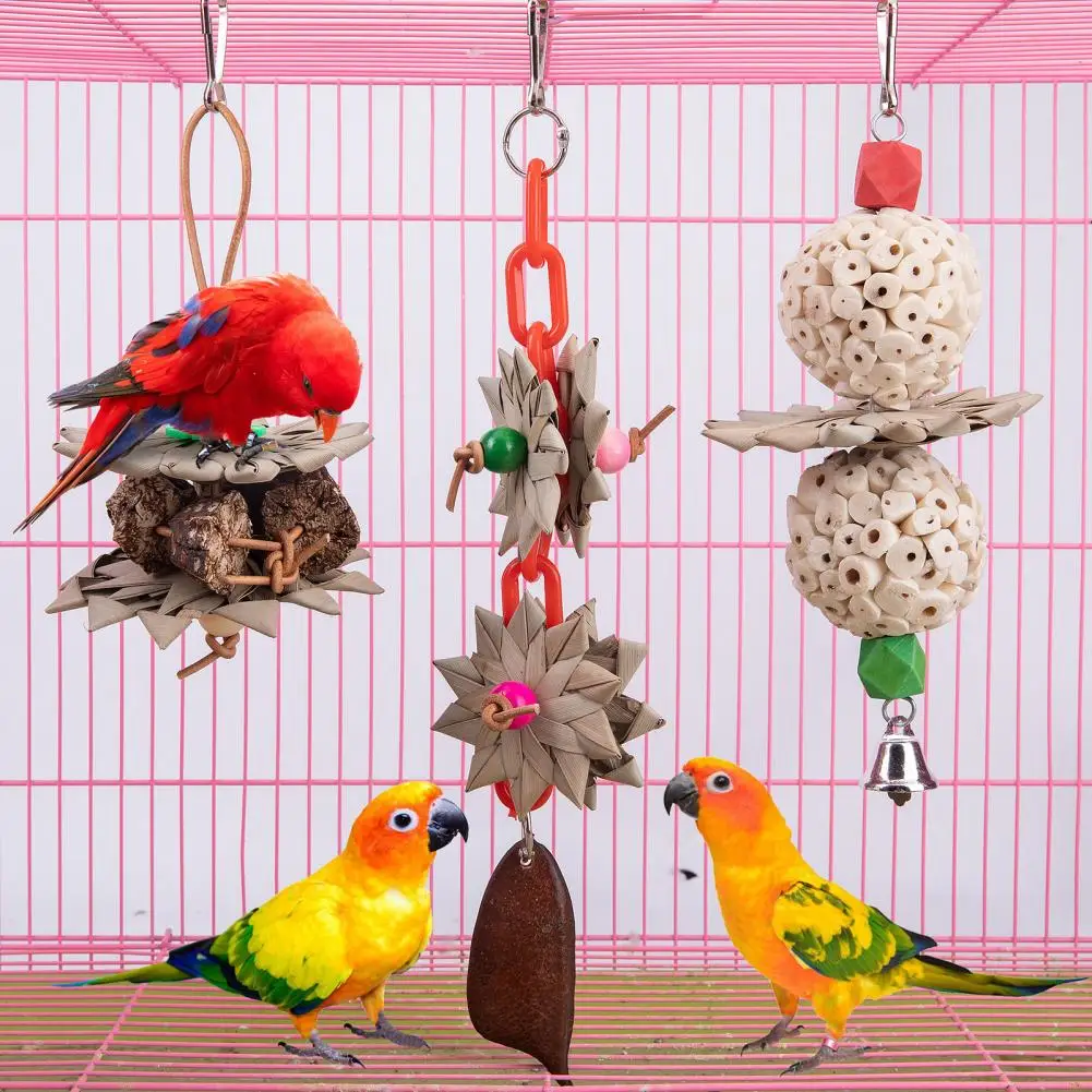 Bird Chew Toy Hook Design Eco-friendly Bite-Resistant Natural Pet Parrot Bird Chewing Toy Hanging Decoration Rabbit Pet Supplies