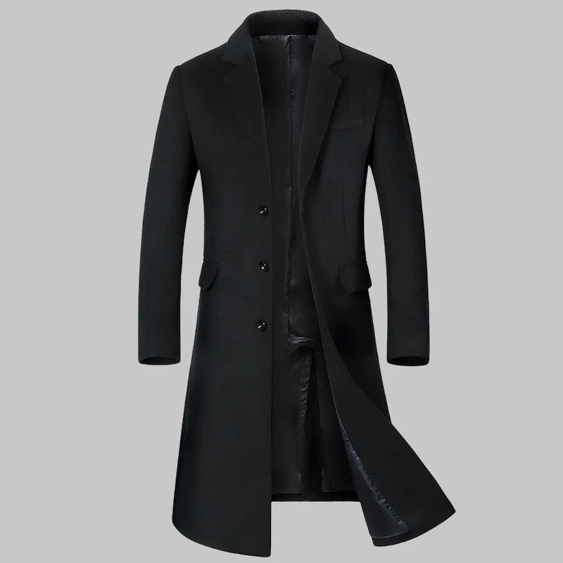 

High Quality Autumn and Winter Wool Coat Fashion Trench Coat Men's Long Over The Knee Plus Cotton Thick Wool Coat M-4XL