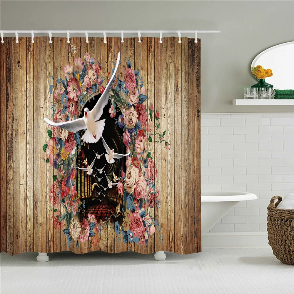 Waterproof Flowers Grass Plant Rock Wall Shower Curtain For Bathroom Bath Curtains Extra Long 180*200 CM 3d Shower Curtain