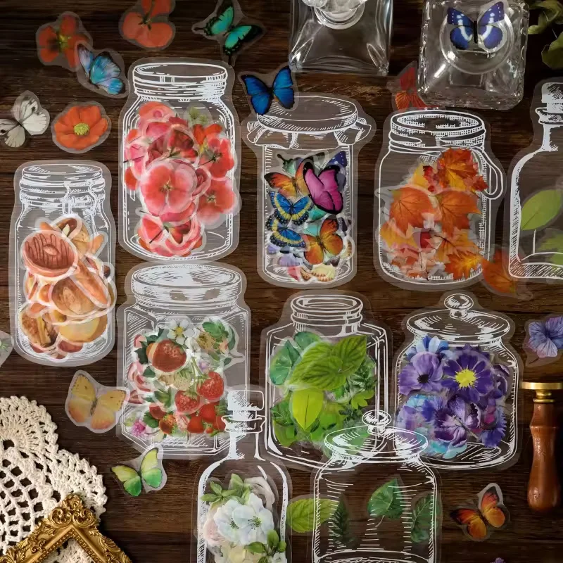 35Pcs Butterfly Flower PET Stickers Student Office Supplies Stationery Decoration Stickers Handmade DIY Decoration Stickers