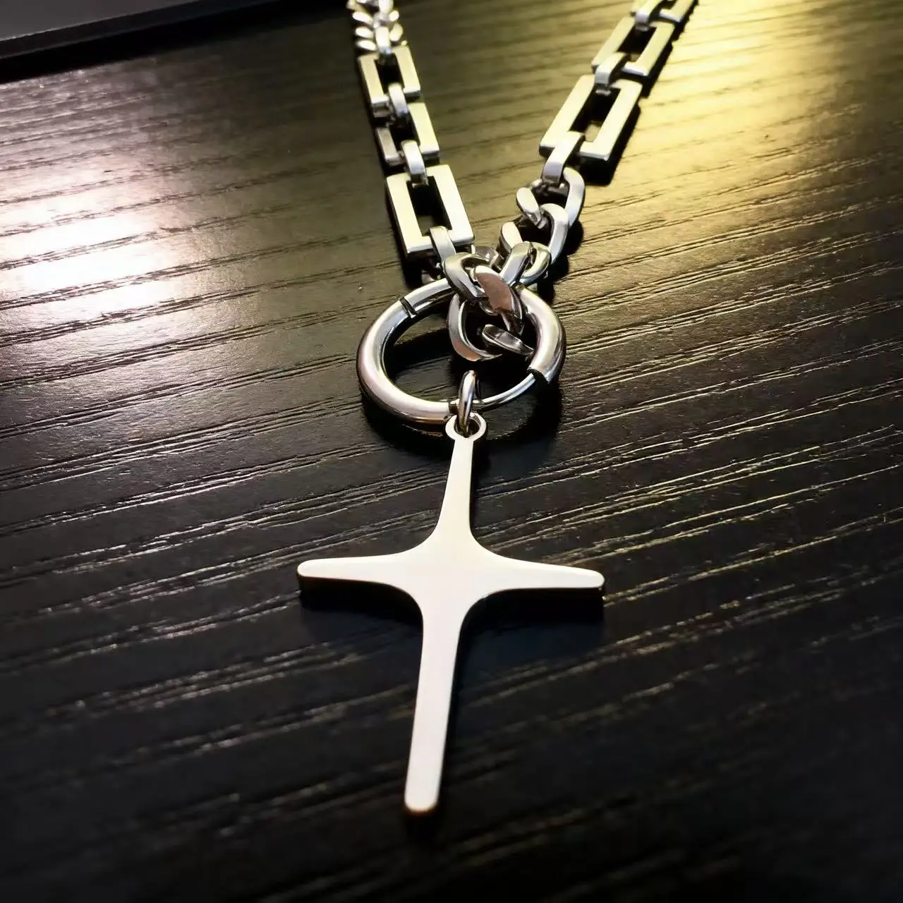 HNSP 316L Stainless Steel One Two Chain Star Cross Pendant Necklace For Men Minimalist Style Waterproof Jewelry Accessories