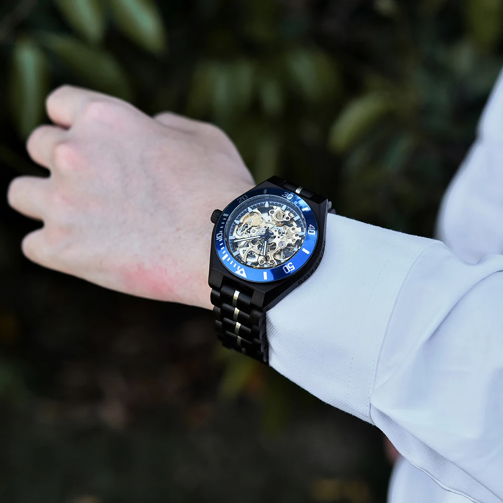 BOBO BIRD Wooden Automatic Mechanical Watch Men New Top Luxury Wristwatch Fashion Luminous Clock Great Gift Wood Box Custom Logo