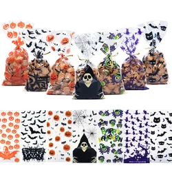 50pcs Halloween Cellophane Treat Bags Ghost Pumpkin Plastic Goodie Candy Bag for Kids Clear Snack Bag Halloween Party Decoration