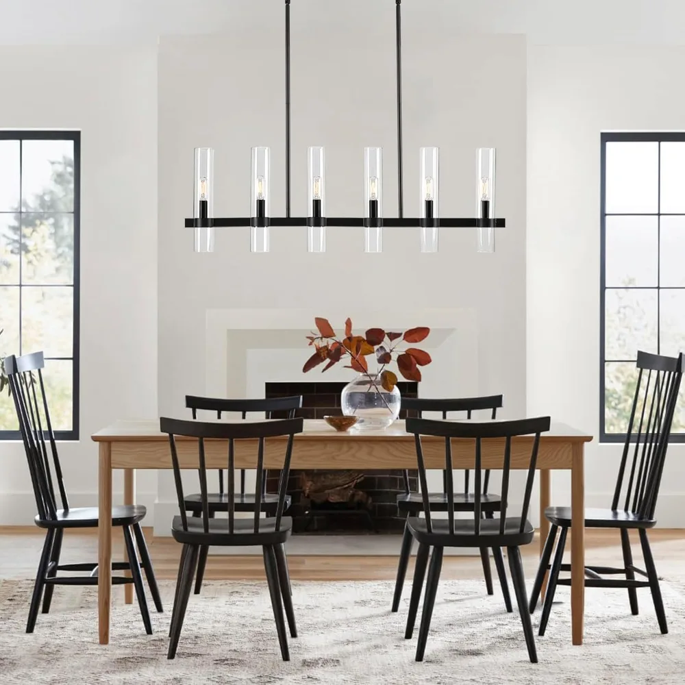 Modern 6-Light Linear Chandelier in Coal Black Finish 36