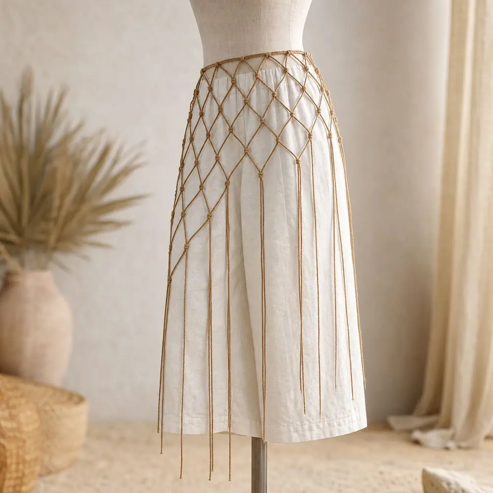 Fashion Bohemian Netted Fringe Waistband Decorative Tassel Ethnic Design Waist Wrap Fringed Waist Belt Women's Waist Accessory
