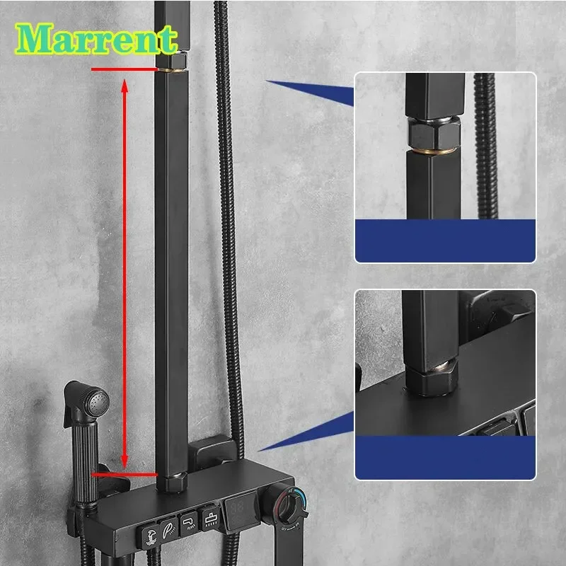 Stainless Black Shower Extension Tube Bar Square/round  Bathroom Shower Arm  for Shower System