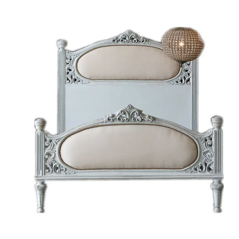 

Light luxury solid wood double bed, master bedroom 1.8 meters simple post-modern simple wedding bed fabric French princess bed