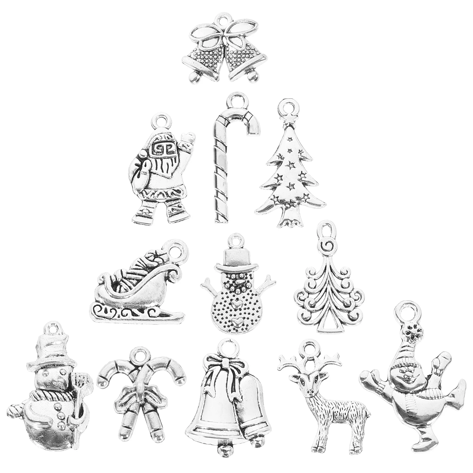 12 Pcs Xmas Santa Pendants Retro Alloy Jewelry Accessories Claus Snowflake Shoes Christmas Tree 12pcs Charms Silver