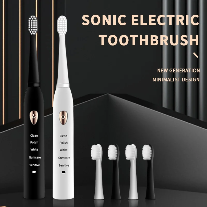 Jianpai Adult Black White Classic Acoustic Electric Toothbrush Adult 5-gear Mode USB Charging IPX7 Waterproof Acoustic Electric