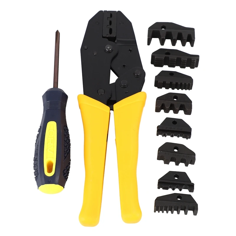 Hot Wire Crimper Set Decrustation Engineering Ratchet Terminal Crimping Plier Electrical Hand Tool With Screwdriver 4 Spare Term