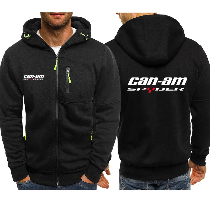 CAN AM Logo BRP 2024 Men's New Long Sleeves Sweatshirts Warm Windproof Jacket Double Zipper Fashion Hooded Sports Tops Clothing