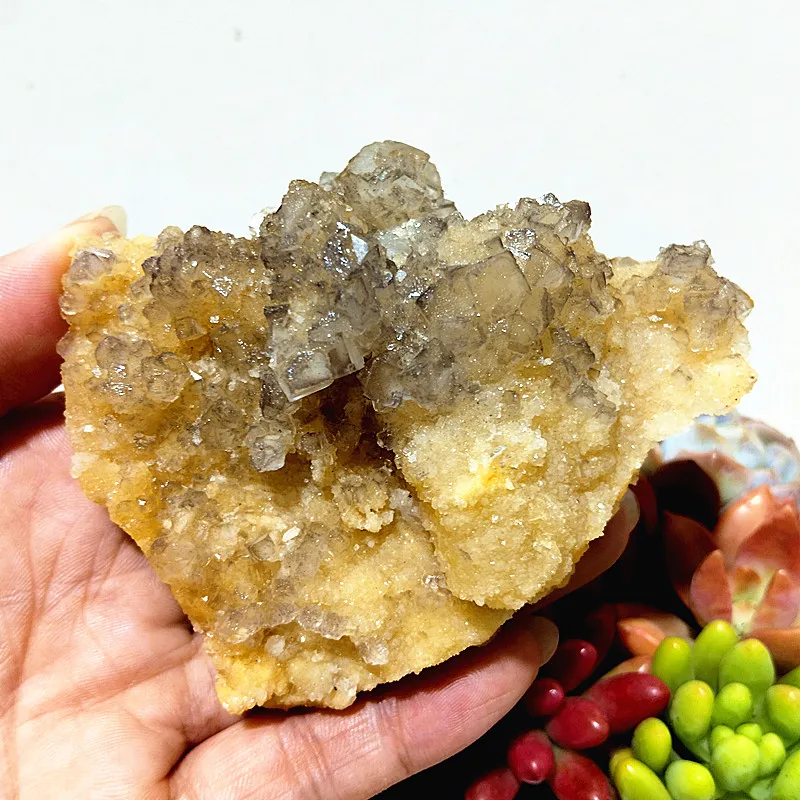 

Natural Yellow Amphibolite Associated Fluorspar Sample Ore Meditation Magic Energy Feng Shui Crystal Home Decorative