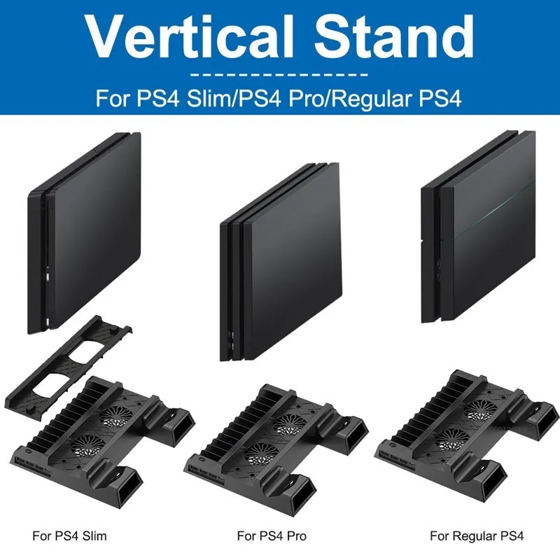 Supporto per ventola di raffreddamento per Console PS4/PS4 Slim/PS4 Pro dispositivo di raffreddamento verticale con caricatore a doppio Controller per accessori di raffreddamento PS4