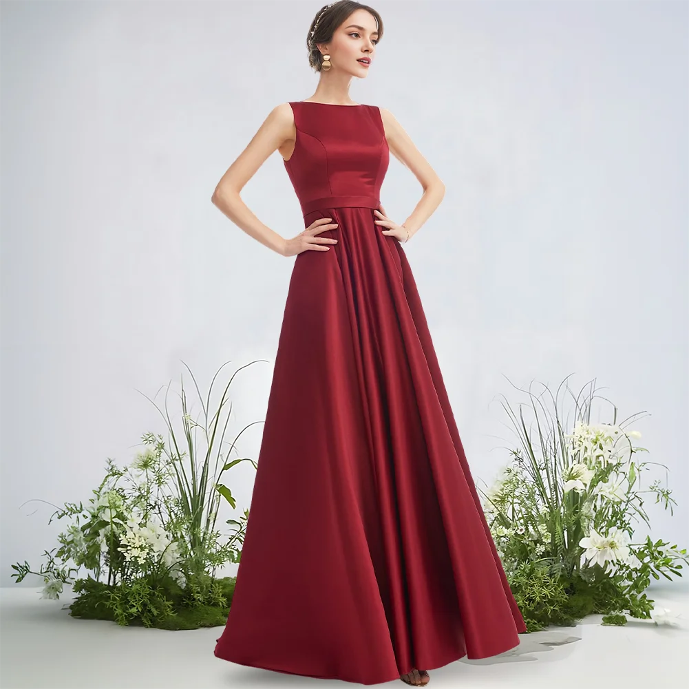

Gorgeous Dusty Blue A-line Scoop Satin Bridesmaid Dresses Floor-Length Wedding Party Dress for Women Elegant Wedding Guest Dress