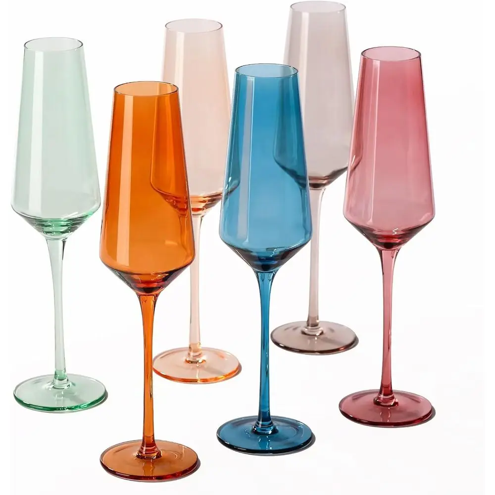 

Набор из 6 цветных бокалов для шампанского, большие хрустальные бокалы ручной работы объемом 8,5 унций, отлично подходят для любых случаев