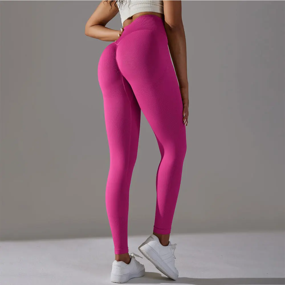 Mallas de Yoga ajustadas de secado rápido para mujer, pantalones ajustados de realce, sin costuras, cintura alta, elásticos, sólidos