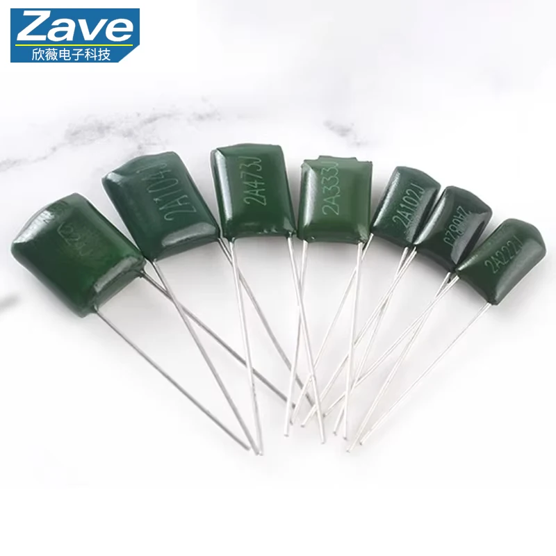 

50pcs Polyester film capacitor 100V 1nF 1.5nF 2.2nF 100nF 2A471J 2A102J 2A152J 2A222J 2A392J 2A332J 2A472J 2A103J 2A473J 2A104J